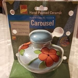 Hand-Painted Ceramic Hummingbird Feeder - Blue and Orange